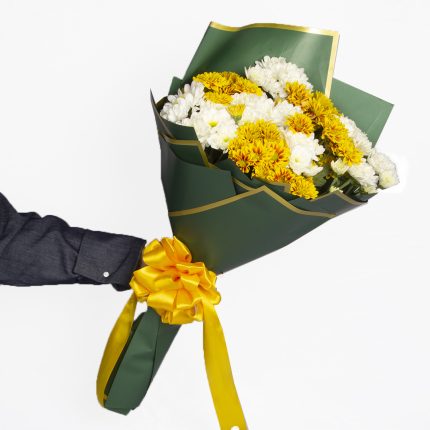 دسته گل کرزنتیا زرد و سفید